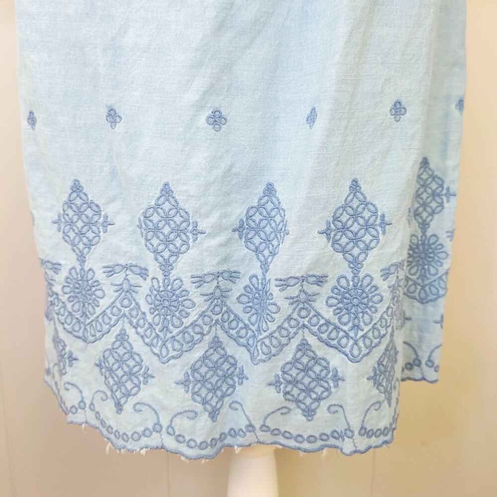 St. John’s Bay Dress Large Blue Embroidered Bell Sleeve Boho Peasant Coastal - Picture 7 of 12